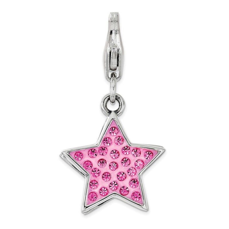Pink Swarovski Star Charm - Sterling Silver QCC1165