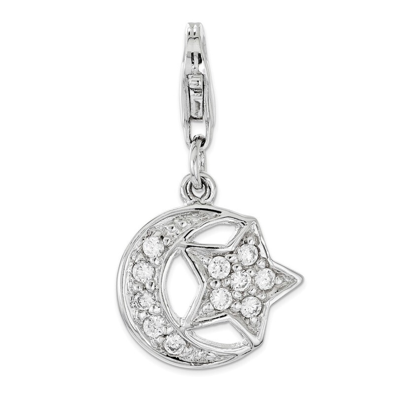 CZ Moon and Star Charm - Sterling Silver Polished QCC1169
