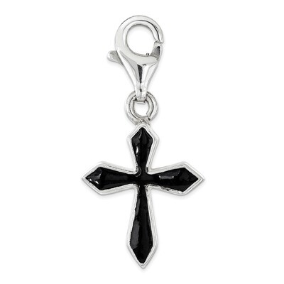 Black Enameled Cross Charm - Sterling Silver QCC1208 by Amore La Vita, MPN: QCC1208,