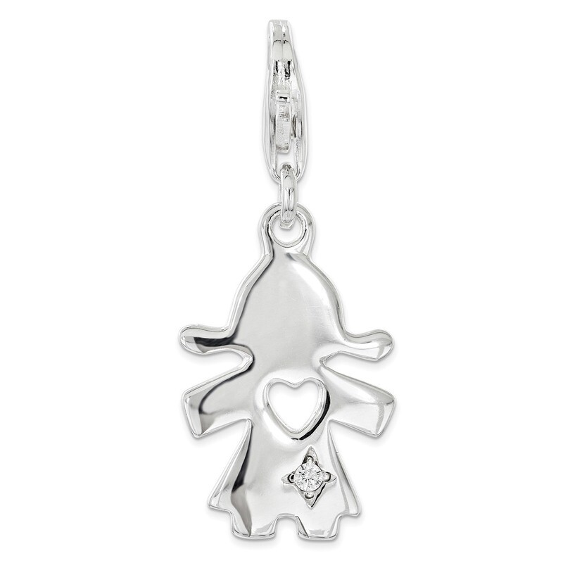 Polished with CZ Little Girl Charm - Sterling Silver QCC1221