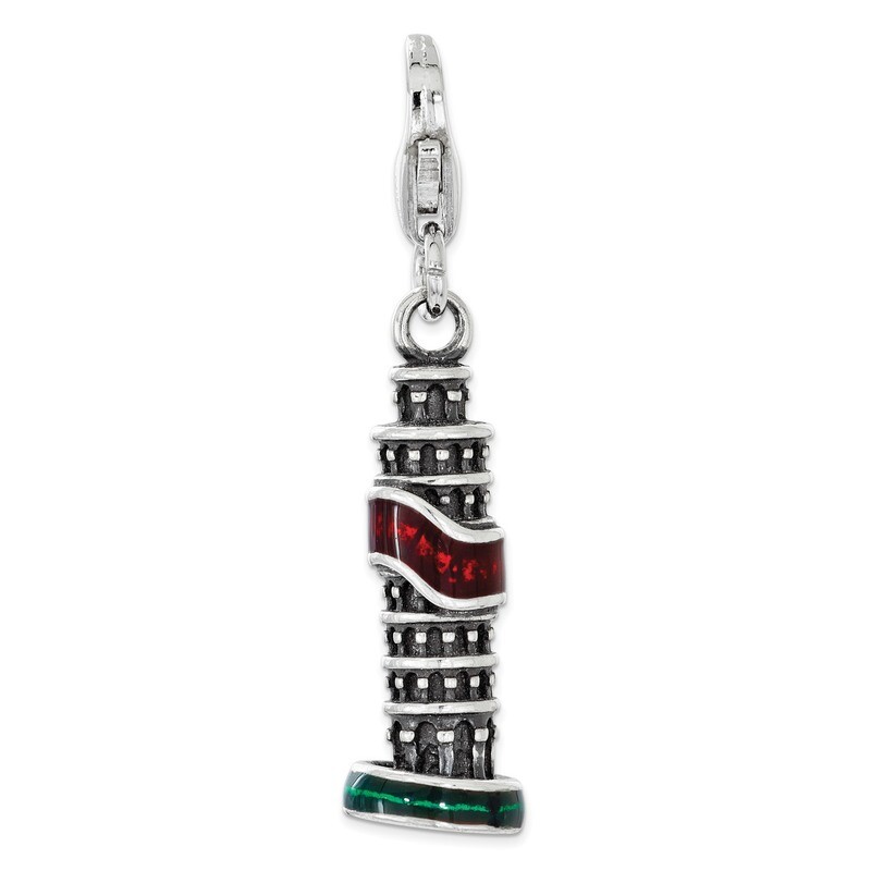 Leaning Tower of Pisa Charm - Sterling Silver Enameled QCC1191
