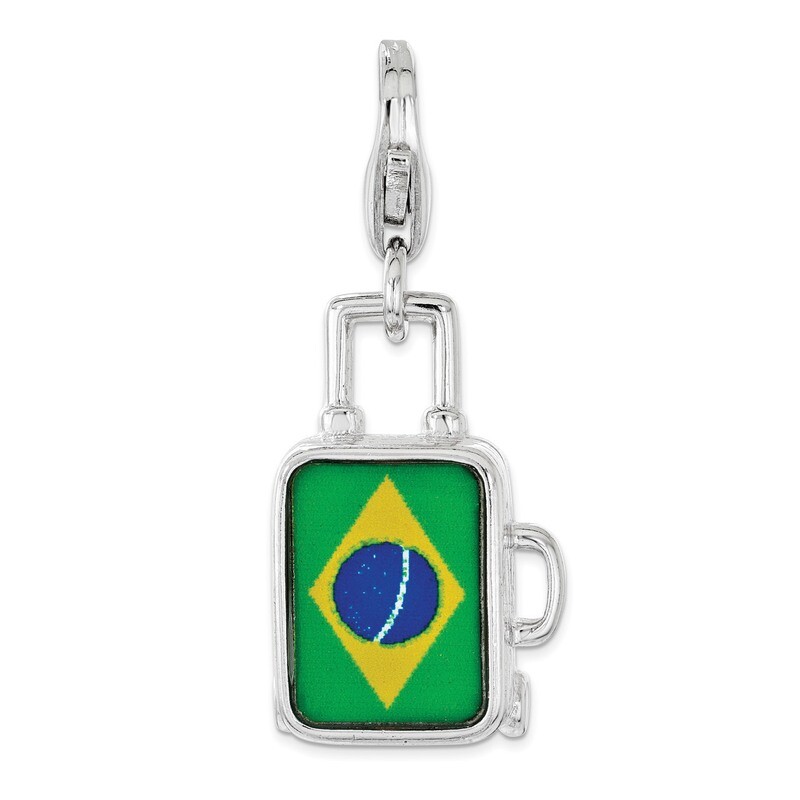 Brazilian Flag Suitcase Charm - Sterling Silver Enameled QCC1195