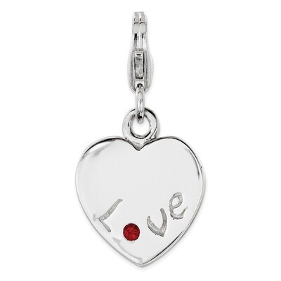 Red CZ LOVE Heart Charm - Sterling Silver Polished QCC1223 by Amore La Vita, MPN: QCC1223, 88677408…