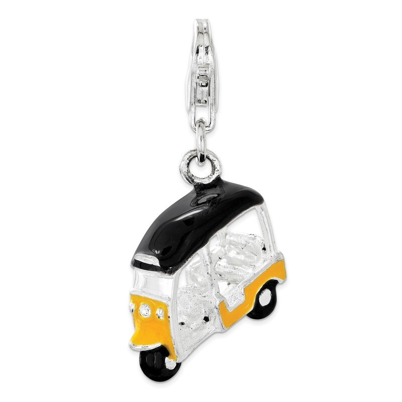 Yellow 3D Golf Cart Charm - Sterling Silver Enameled QCC1220