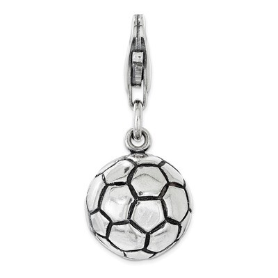 Antiqued Soccer Ball Charm - Sterling Silver Polished QCC1231 by Amore La Vita, MPN: QCC1231, 88677…