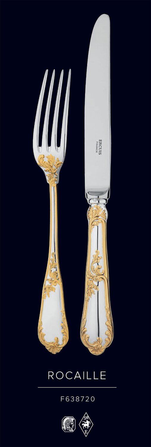 Ercuis Rocaille Salad Serving Spoon Gold on Sterling Silver F637720-43