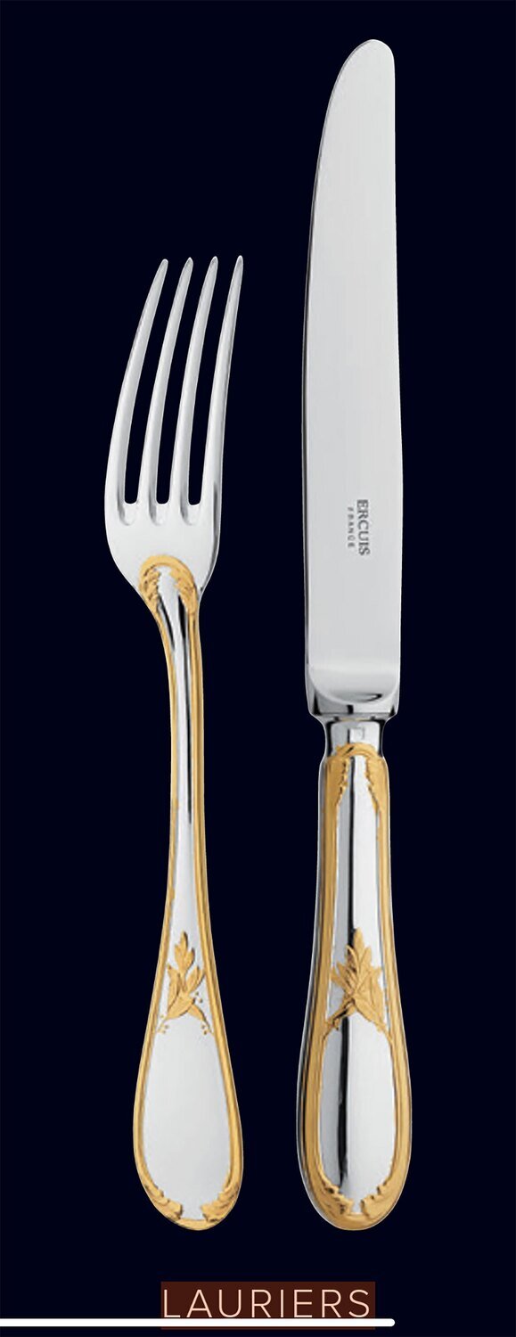 Ercuis Lauriers Fish Fork Silver-Plated Gold Accents F658460-07
