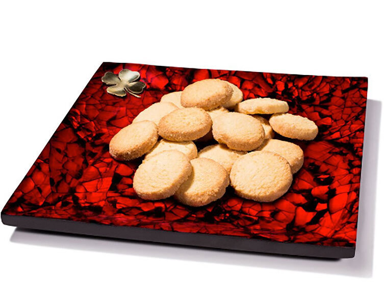 LADORADA Mother Of Pearl Red Accent Tray AT-MR-BC-0808, MPN: AT-MR-BC-0808,