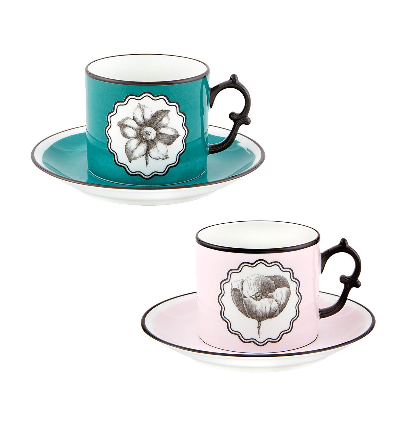 Vista Alegre Christian Lacroix Herbariae Set 2 Tea Cups and Saucer Pink and Peacock 21133531