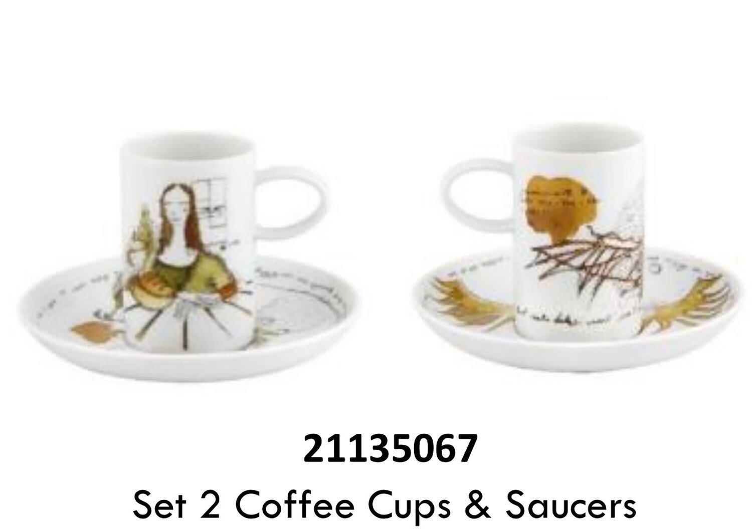 Vista Alegre Leonardo Da Vinci Set 2 Coffee Cups and Saucers 21135067, MPN: 21135067,