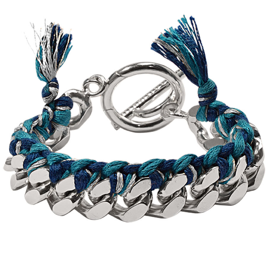 Nikki Lissoni Turquoise Woven Chain Bracelet Silver Plated 19cm BC01S19B