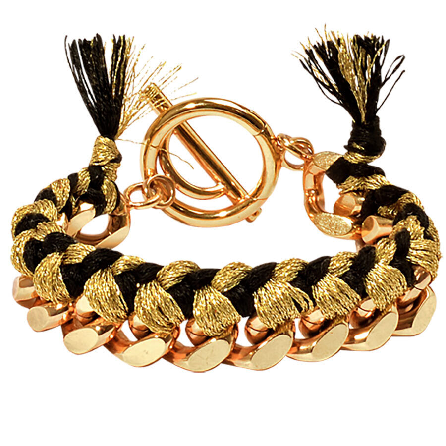 Nikki Lissoni Gold Black Woven Chain Bracelet Gold Plated 21cm BC02G21G