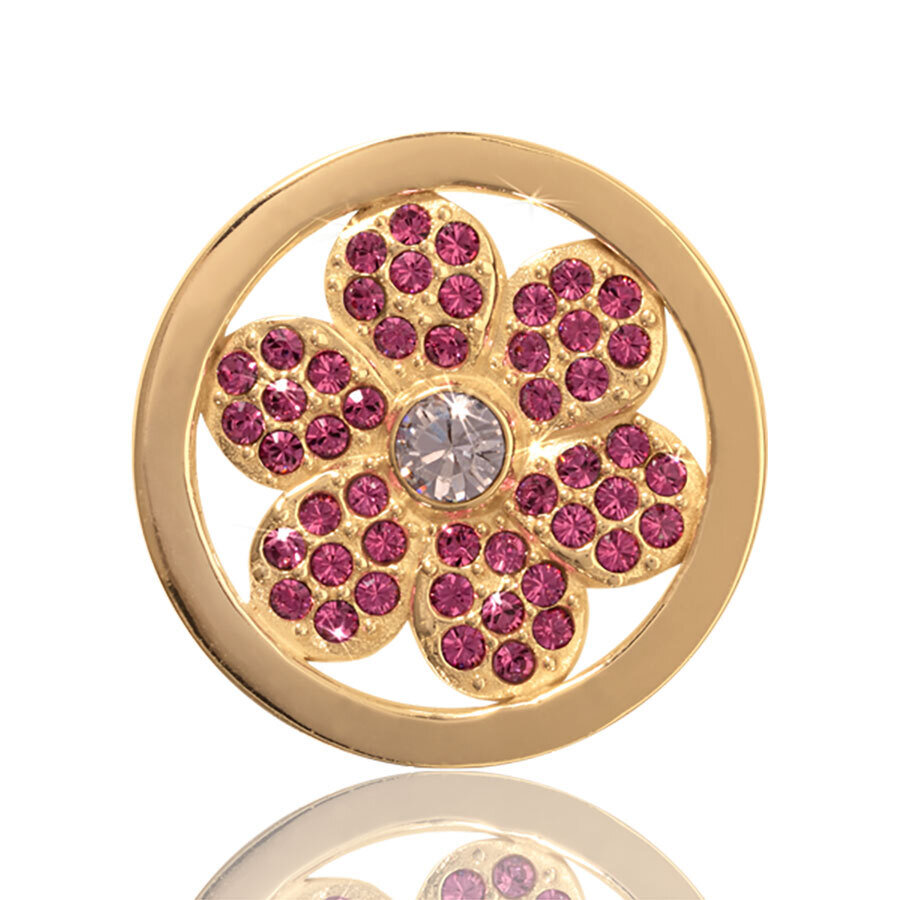 Nikki Lissoni Pink Flower Gold Plated 23mm Coin C1074GS