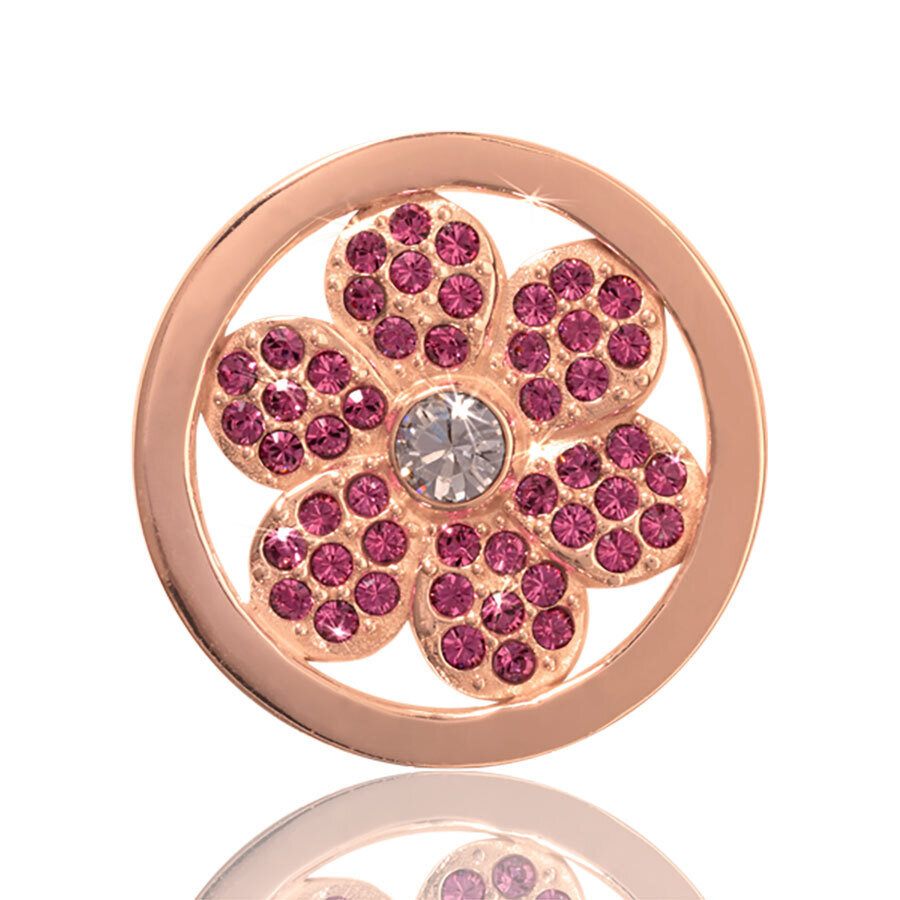 Nikki Lissoni Pink Flower Rose Gold Plated 23mm Coin C1074RGS