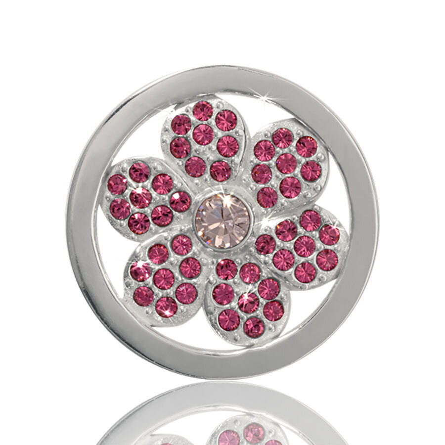 Nikki Lissoni Pink Flower Silver Plated 23mm Coin C1074SS