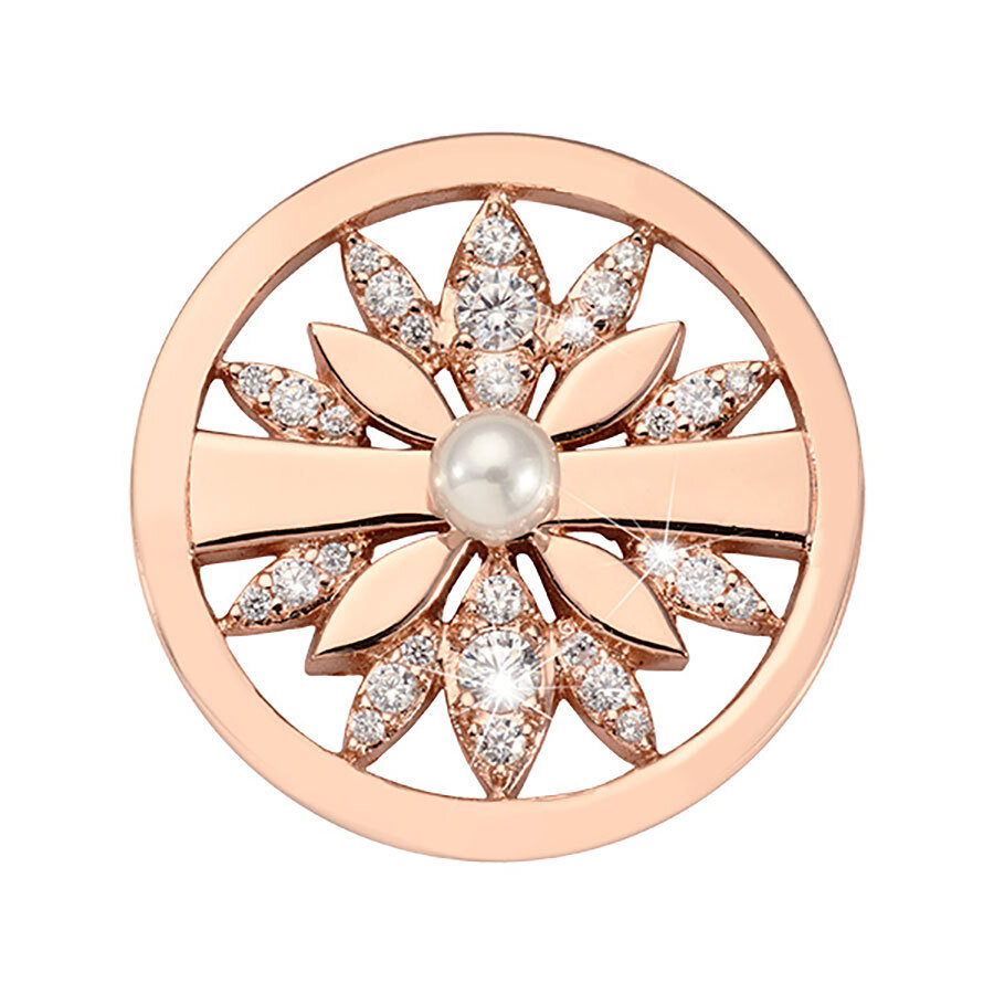 Nikki Lissoni Ribbon Pearl Flower Coin Rose Gold Plated 23mm Coin ZC1714RGS