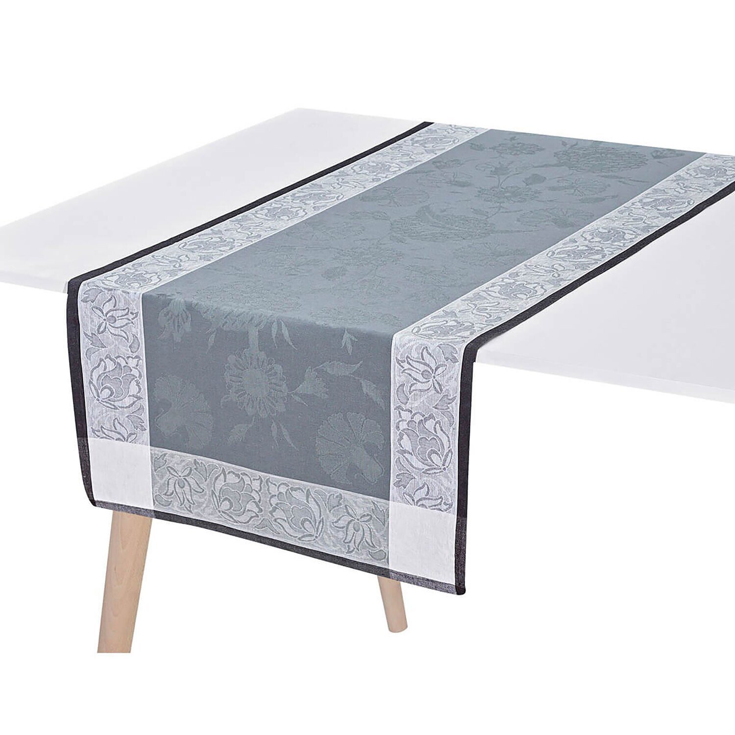 Le Jacquard Table Runner Ottomane Slate 55 x 150 100% Linen 26546