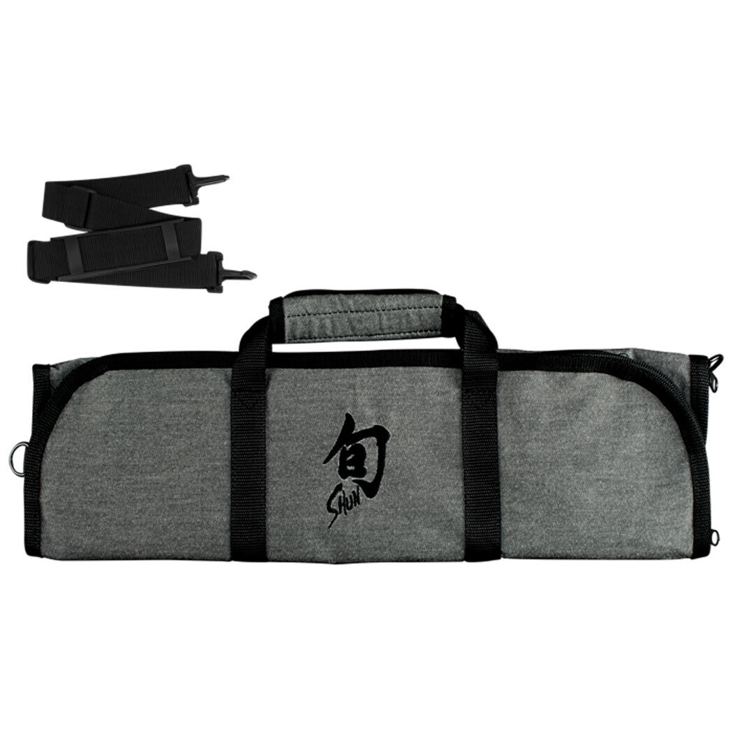 Shun Knife Roll 8 Slot Grey with Shoulder Strap & Black Shun Logo DM0884