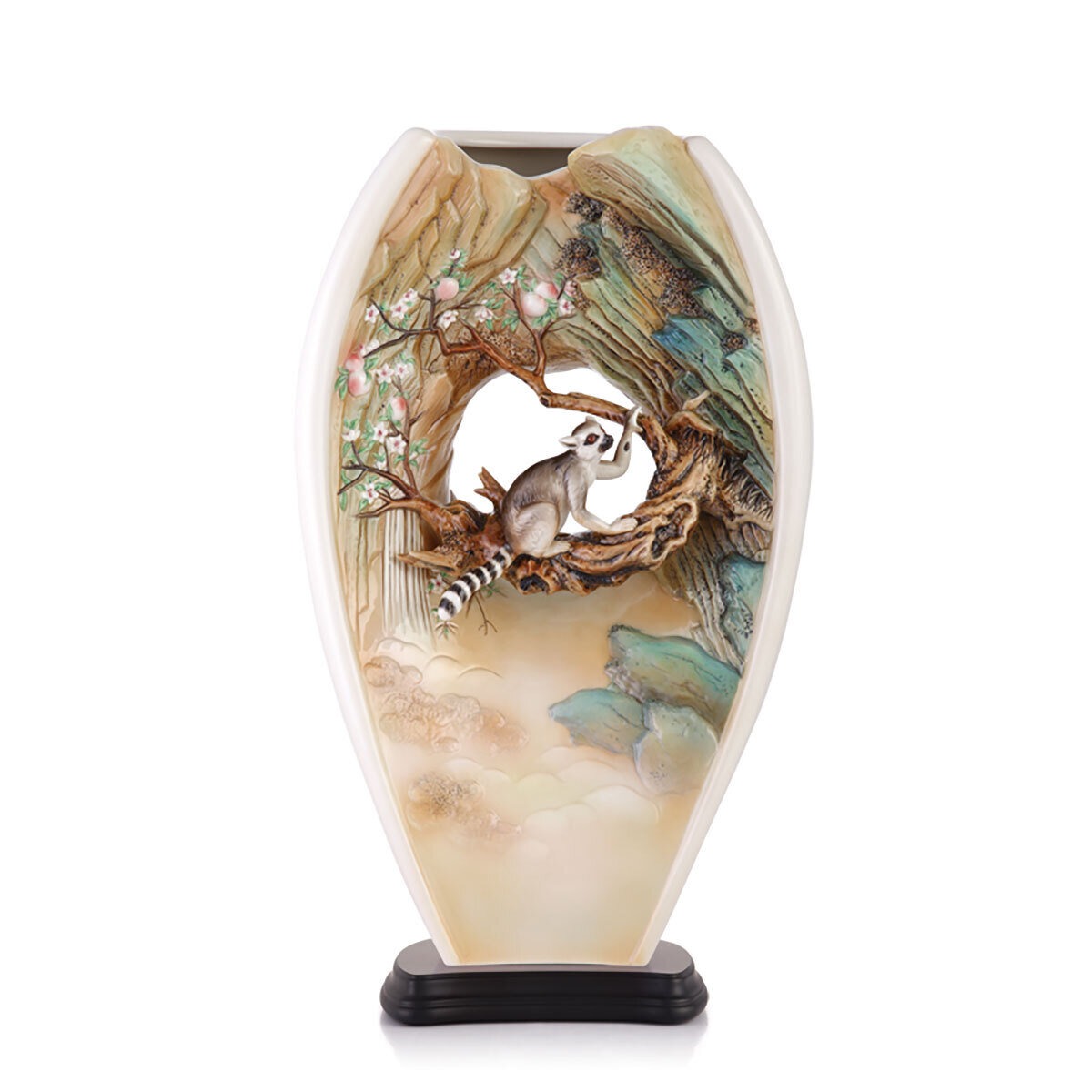 Franz Porcelain Blessings and Longevity Vase With Wooden Base Limited Editon of 988 FZ03462