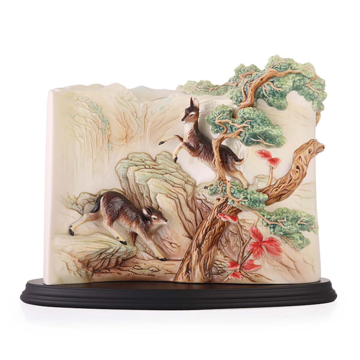 Franz Porcelain Luck and Progress Goats Vase With Wooden Base Limited Editon of 1688 FZ03347, MPN: …