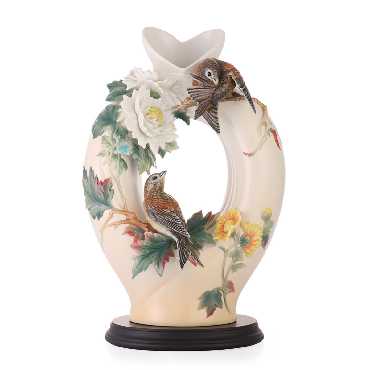 Franz Porcelain Elegance and Glory Chrysanthemum Vase With Wooden Base Limited Editon of 688 FZ03406