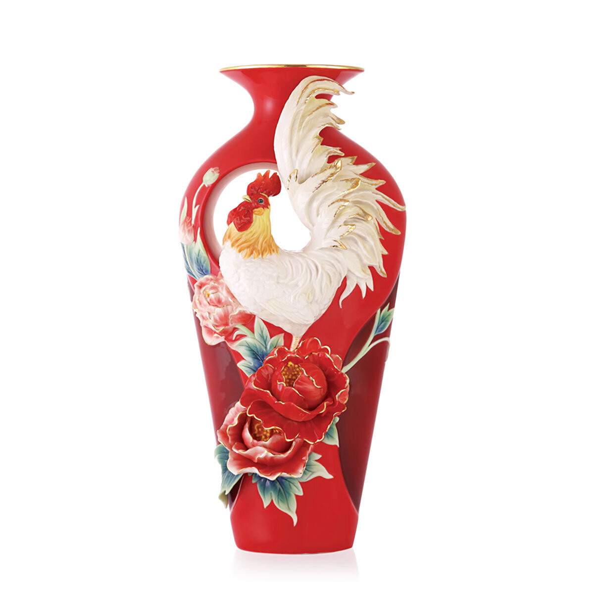 Franz Porcelain Good Luck Crowing Rooster Rooster Vase FZ03577