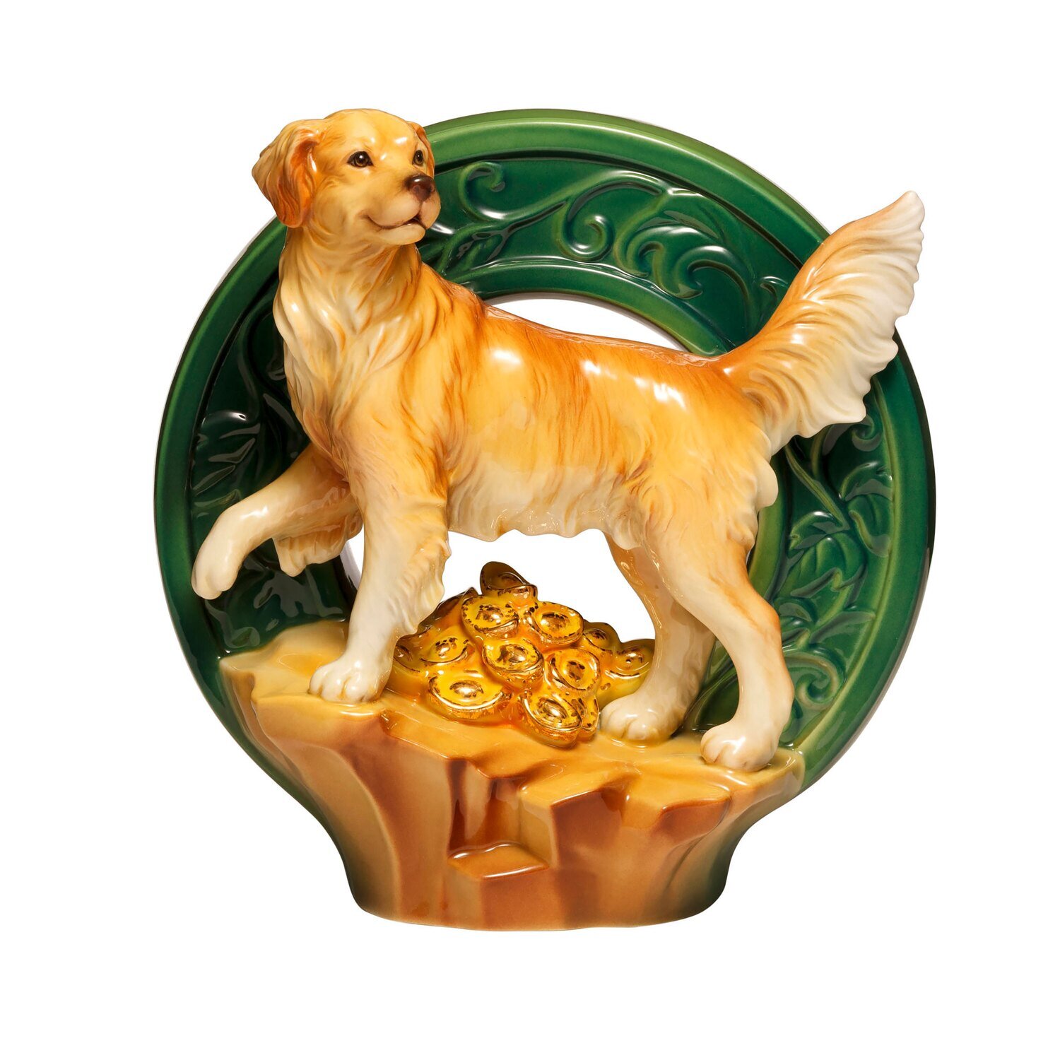Franz Porcelain Dog On Gold Ingots Figurine FZ03658