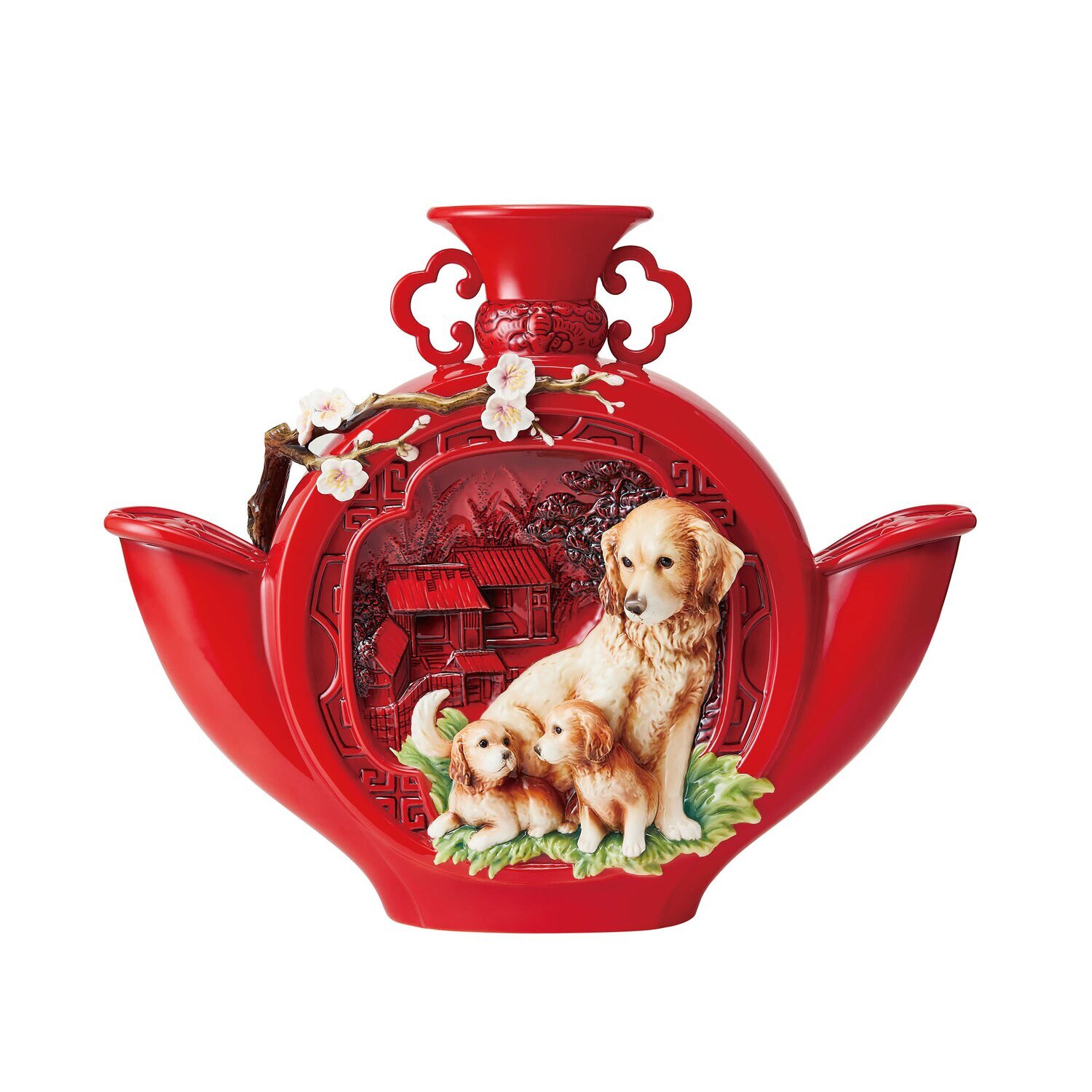 Franz Porcelain Dog Family Vase FZ03661