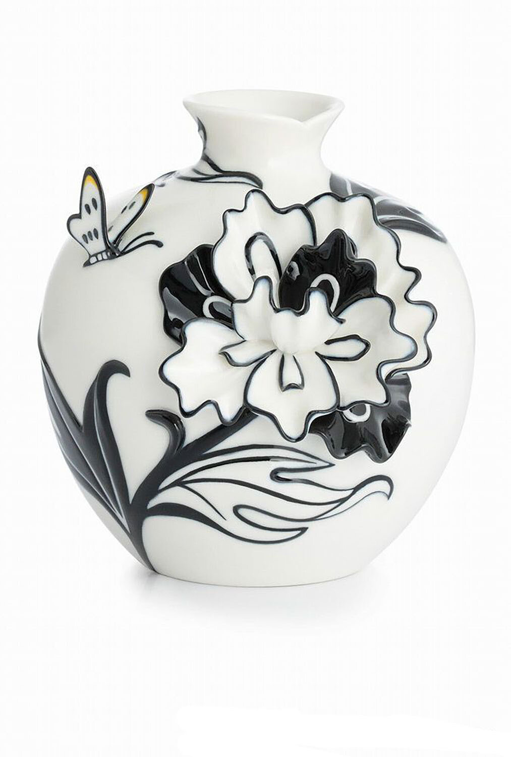 Franz Porcelain Pattern Of Black and White Peony Flower Small Vase CP00002, MPN: CP00002,