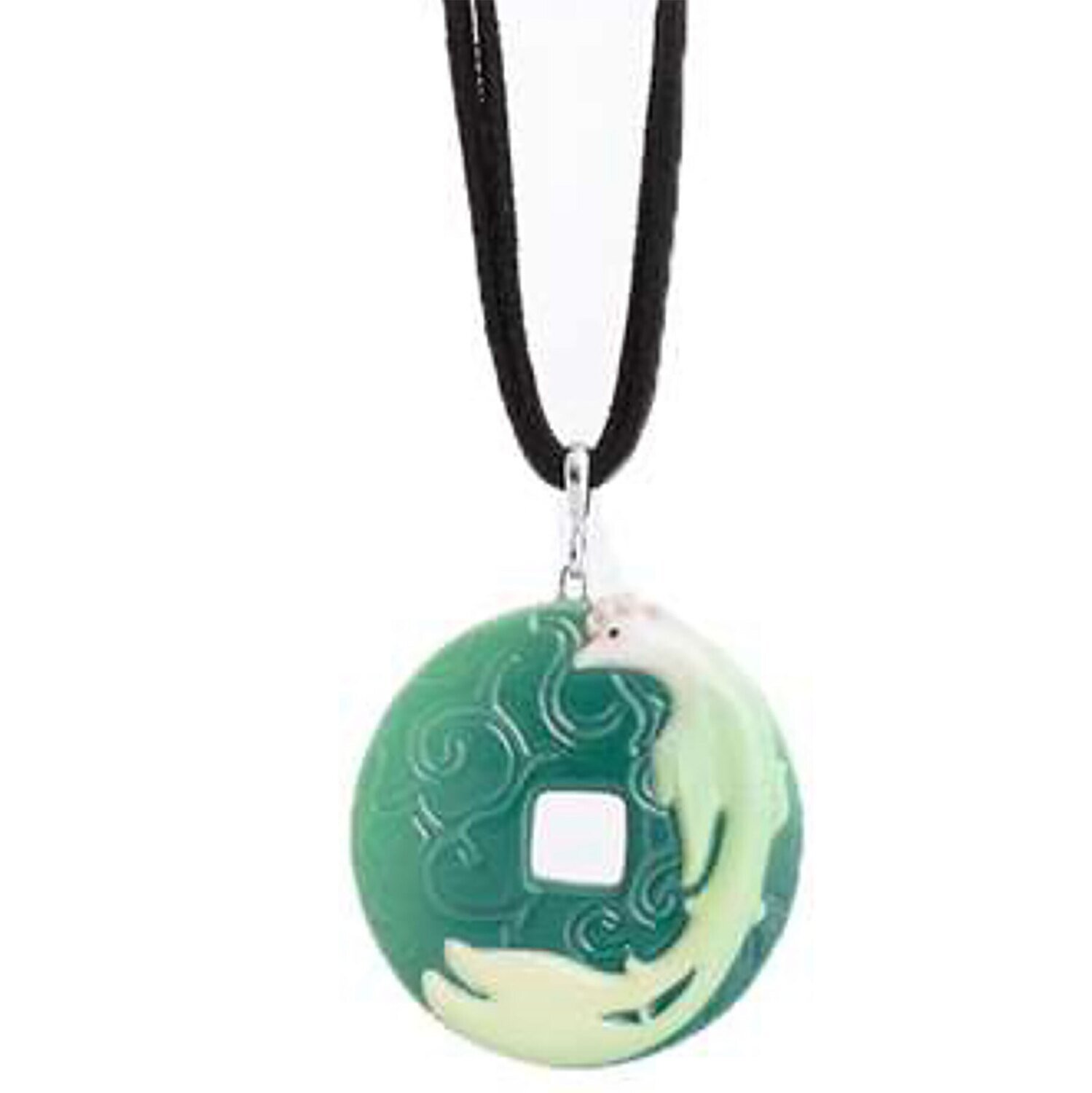 Franz Porcelain Green Phoenix Design Rhodium Plated Brass and Necklace CP00027