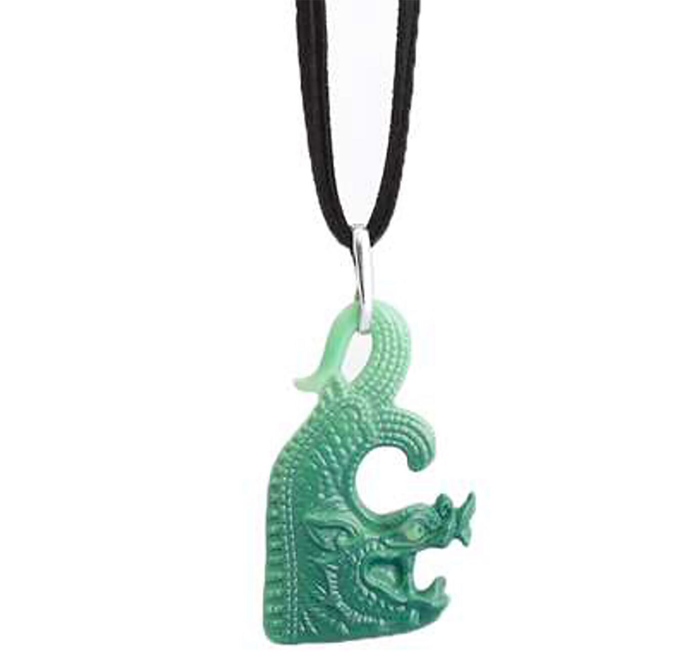 Franz Porcelain Green Chi Wen Design Rhodium Plated Brass and Necklace CP00030