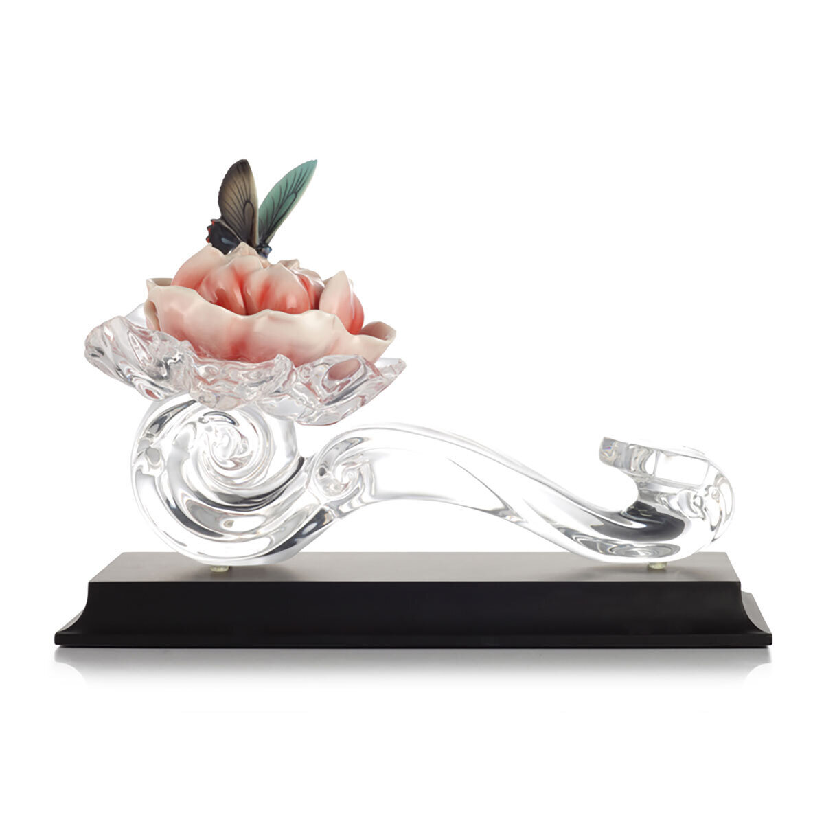 Franz Porcelain Wealth and Good Fortune Design Lucite Figurine With Wooden Base Limited Editon of 688 FL00131