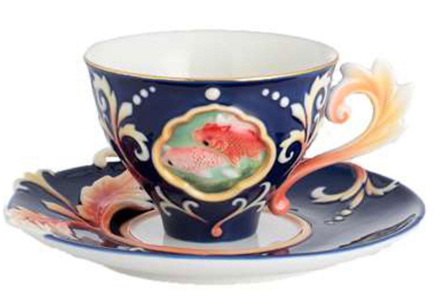 Franz Porcelain Two Swimming Carps Cup Saucer FZ02793