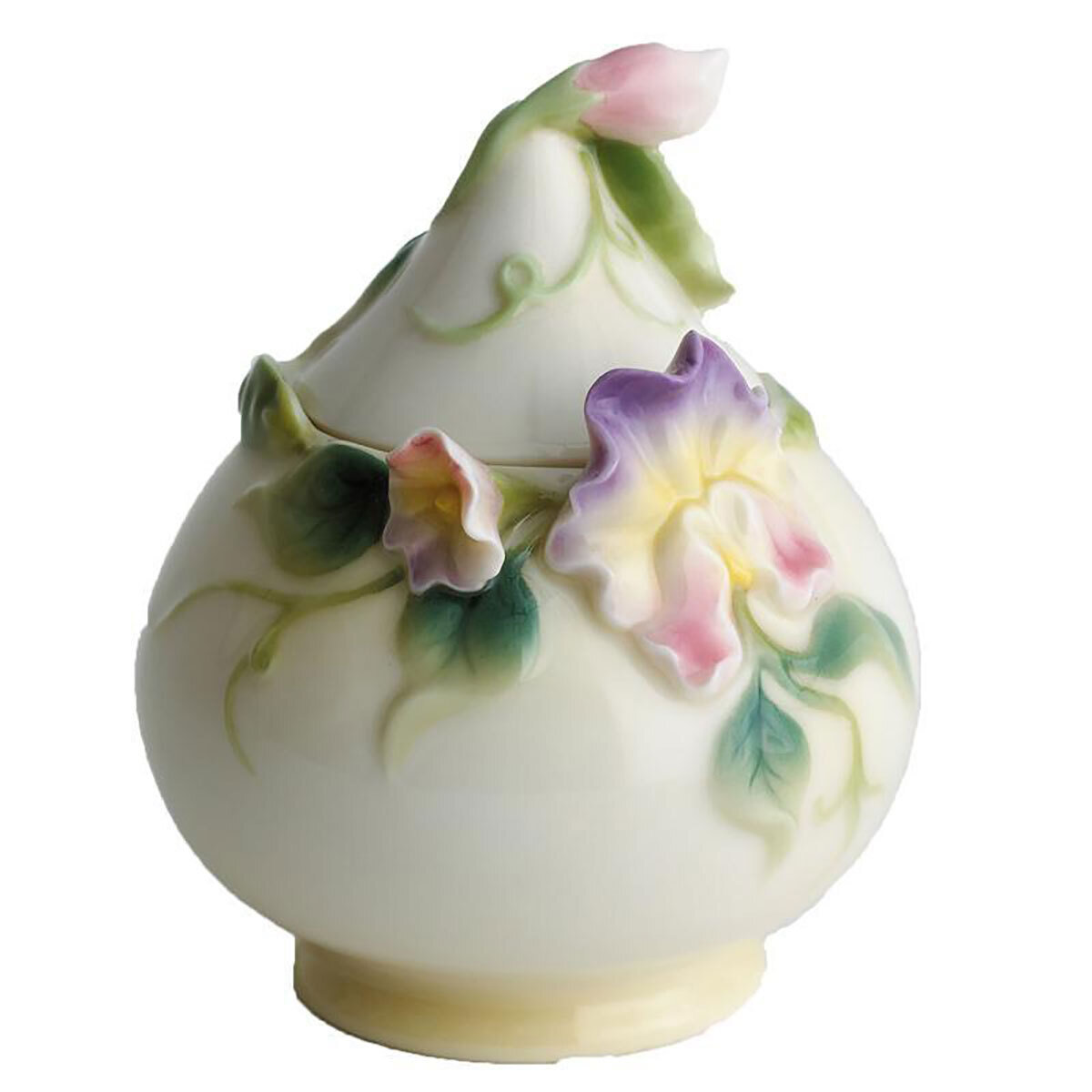 Franz Porcelain Sweet Pea Sugar Jar With Cover FZ00418
