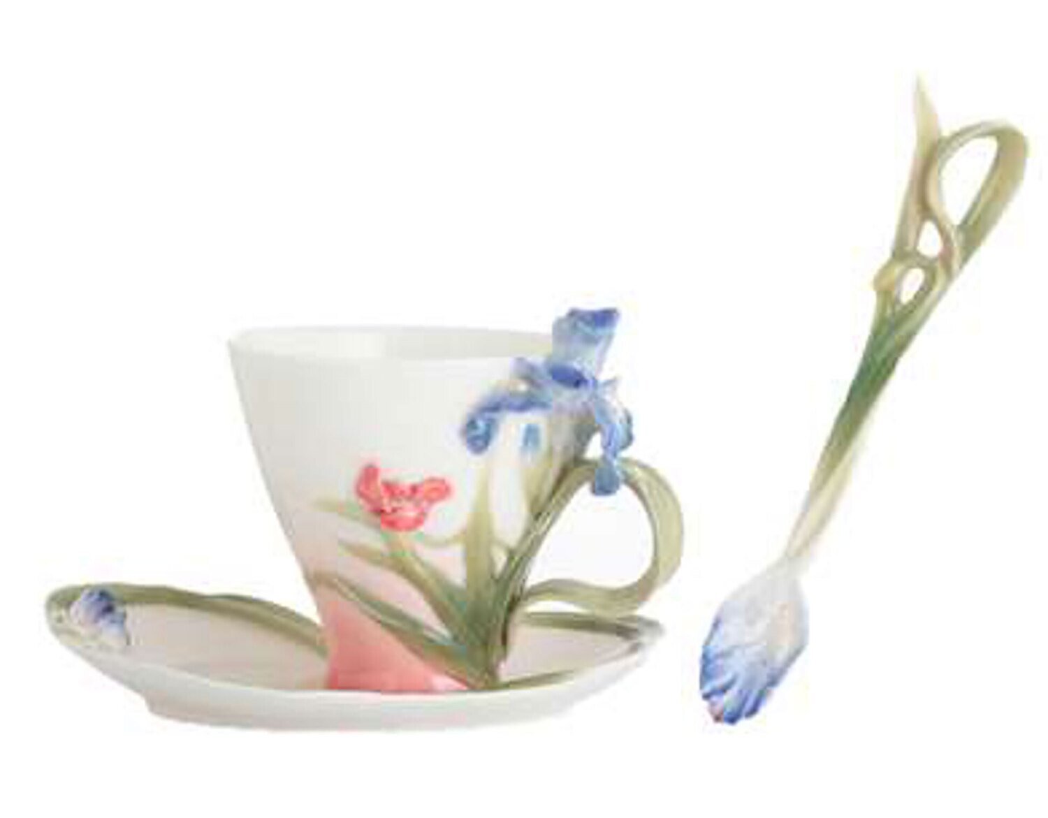 Franz Porcelain Porcelain Fringed Iris and Red Poppy Cup Saucer Spoon Set FZ01170