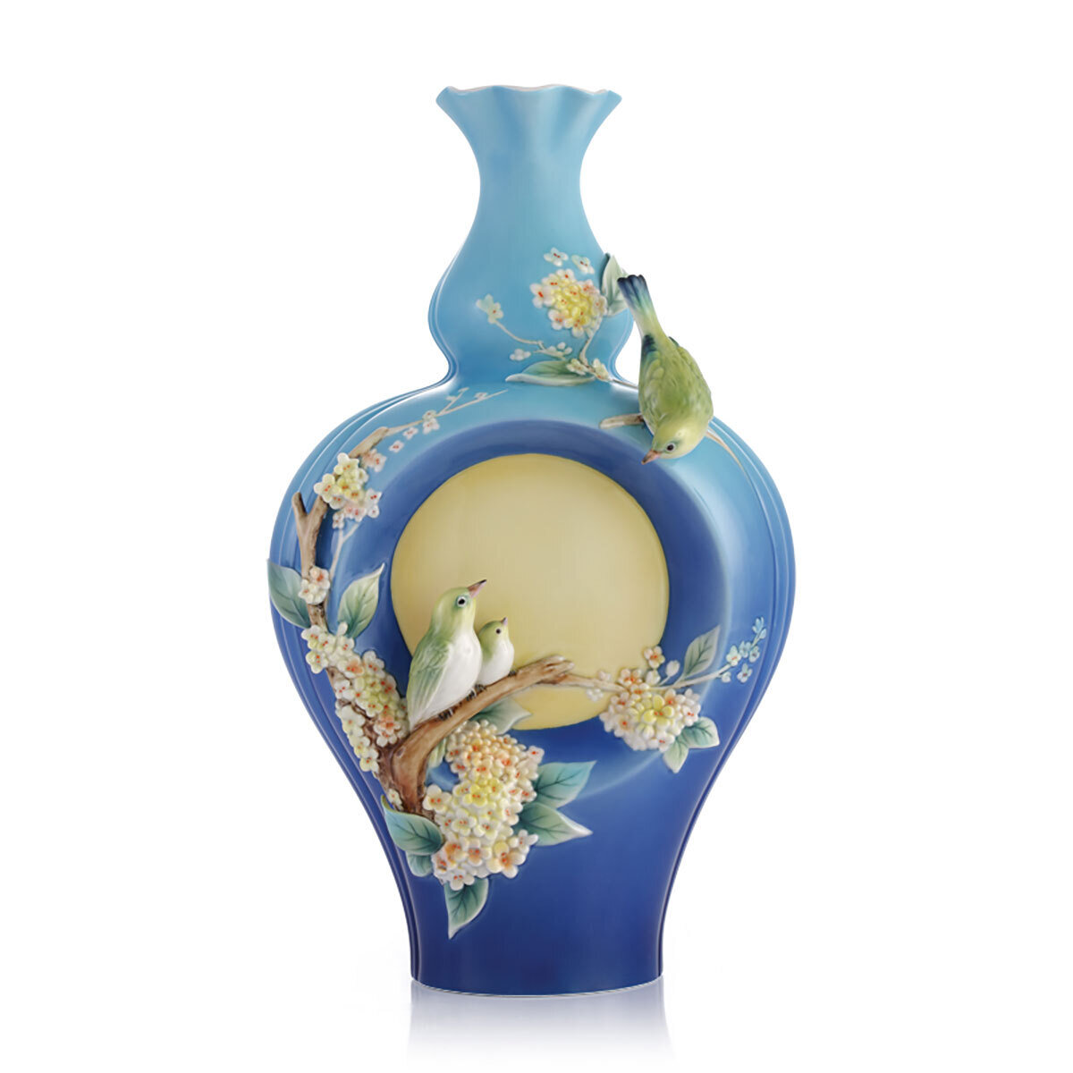 Franz Porcelain Moon and Fragrant Olive Sweet Olive and Japanese White Eye Vase FZ03337