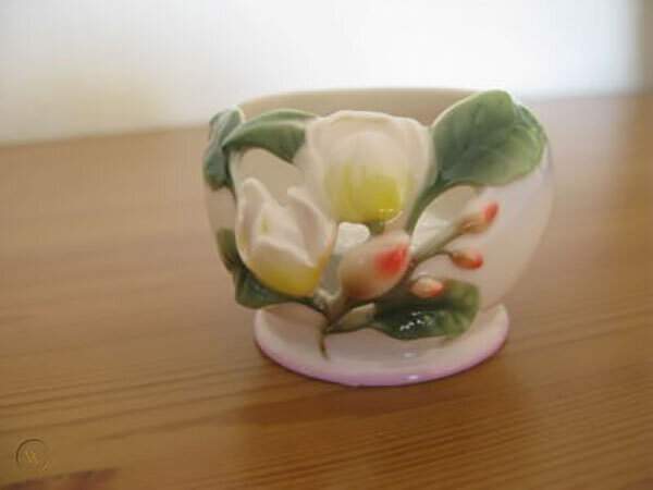 Franz Porcelain Magnolia Fraseri Candle Holder With Tealight 1 1/2" Candle and Tea Lite Holder FZ00514