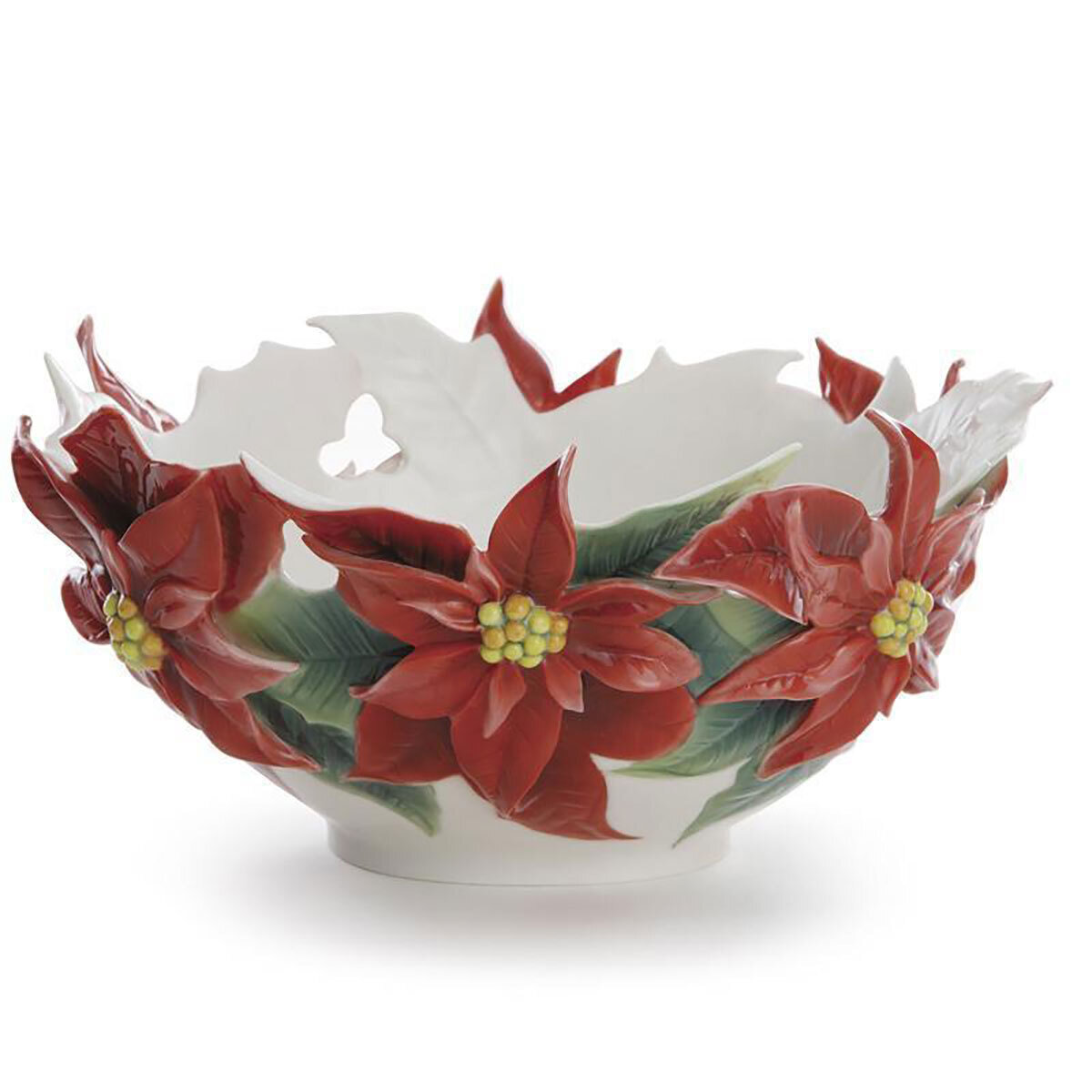 Franz Porcelain Holiday Classic Poinsettia Flower Ornamental Bowl FZ01983