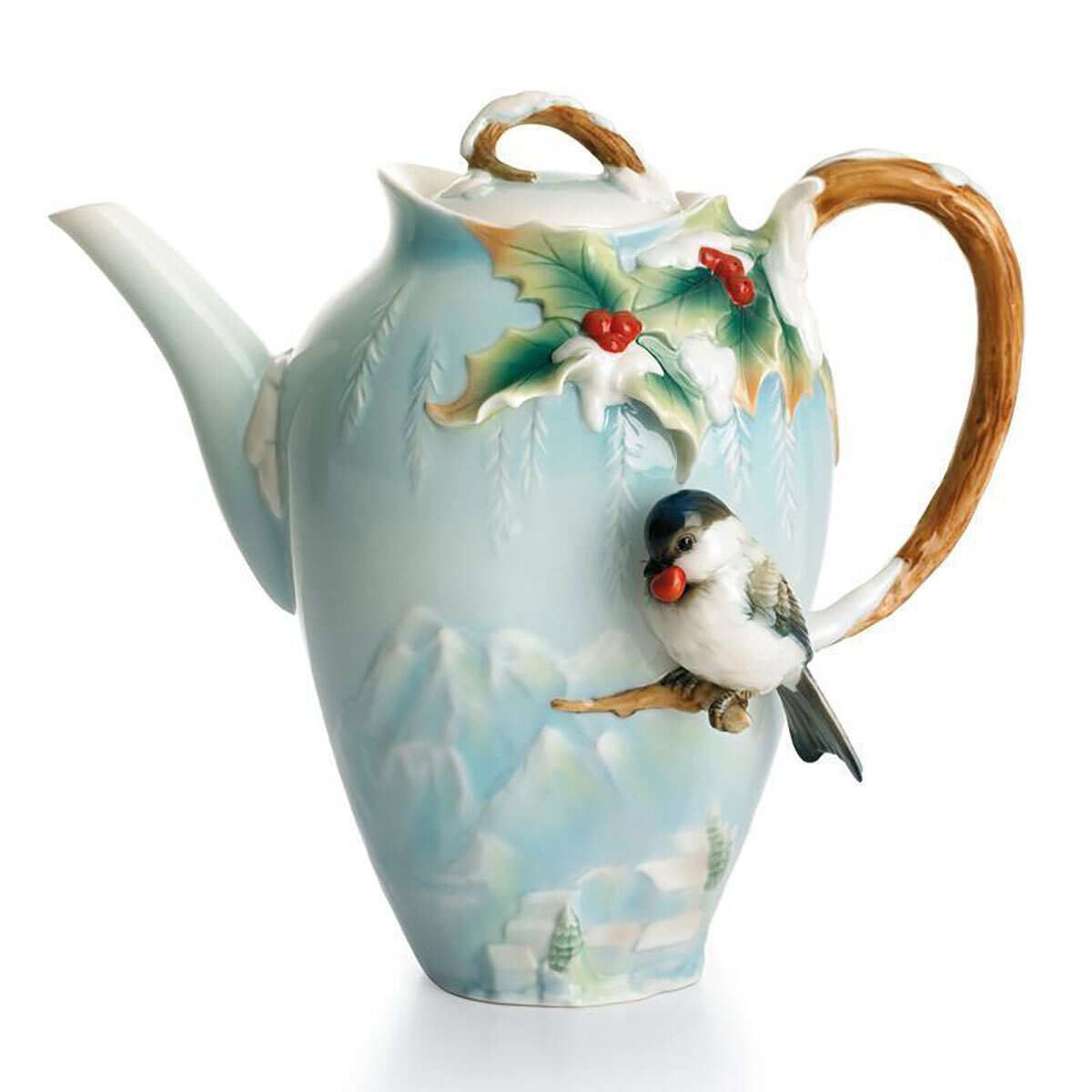 Franz Porcelain Holiday Beginnings Chickadee Teapot FZ01495