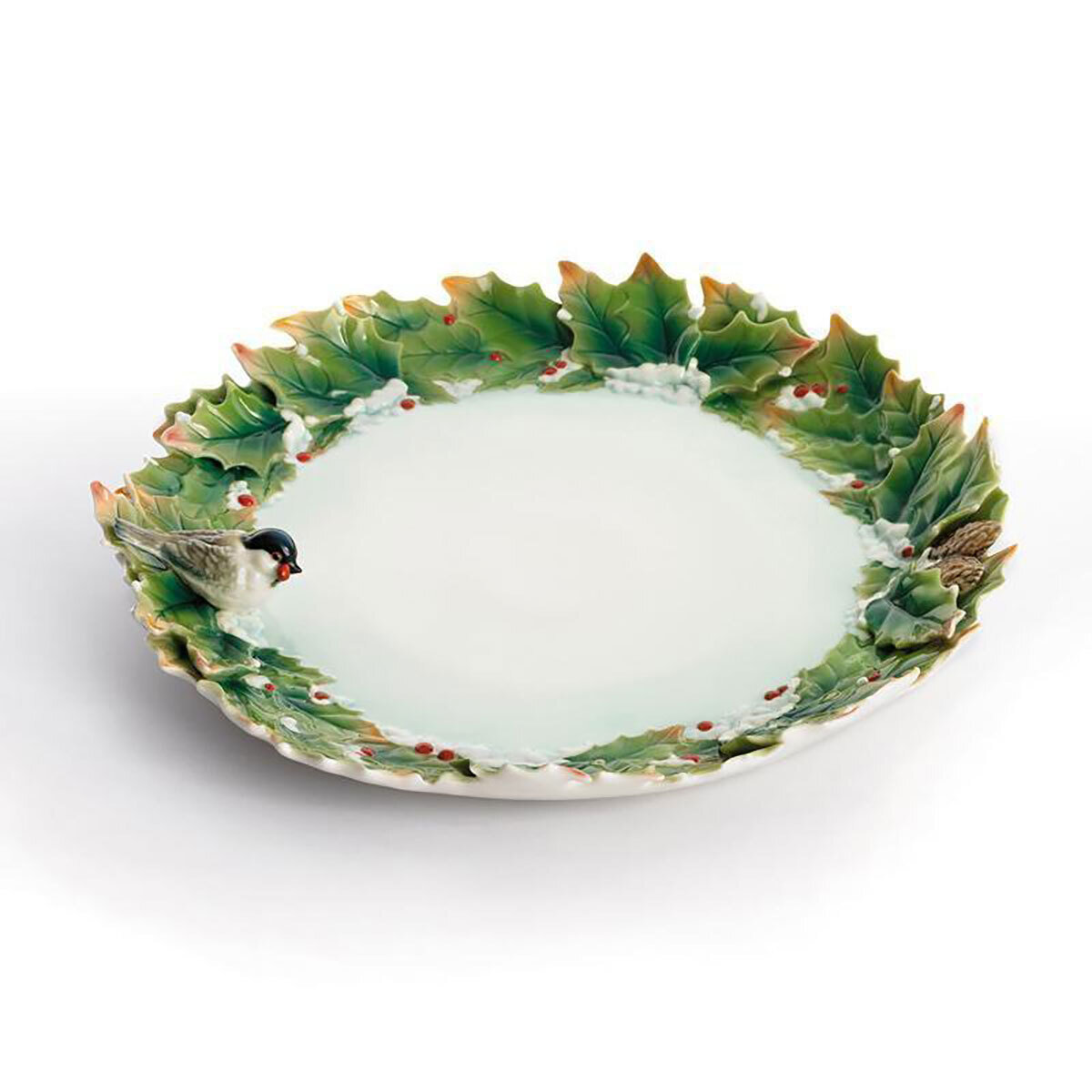 Franz Porcelain Holiday Beginnings Chickadee Ornamental Round Plate FZ01594