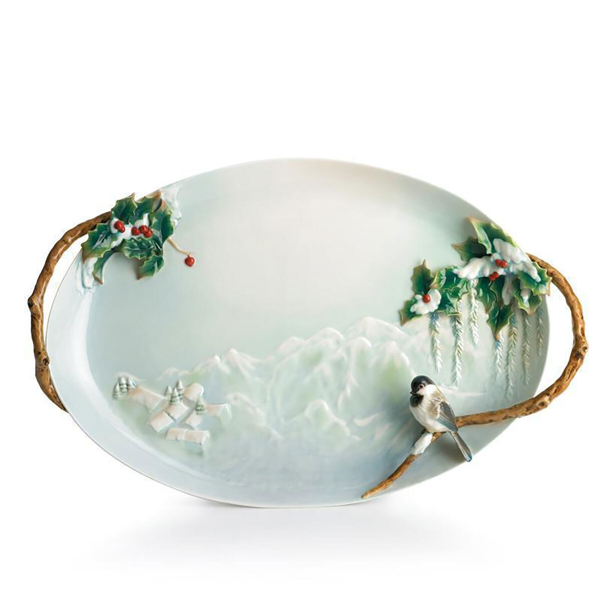 Franz Porcelain Holiday Beginnings Chickadee Ornamental Platter FZ01496