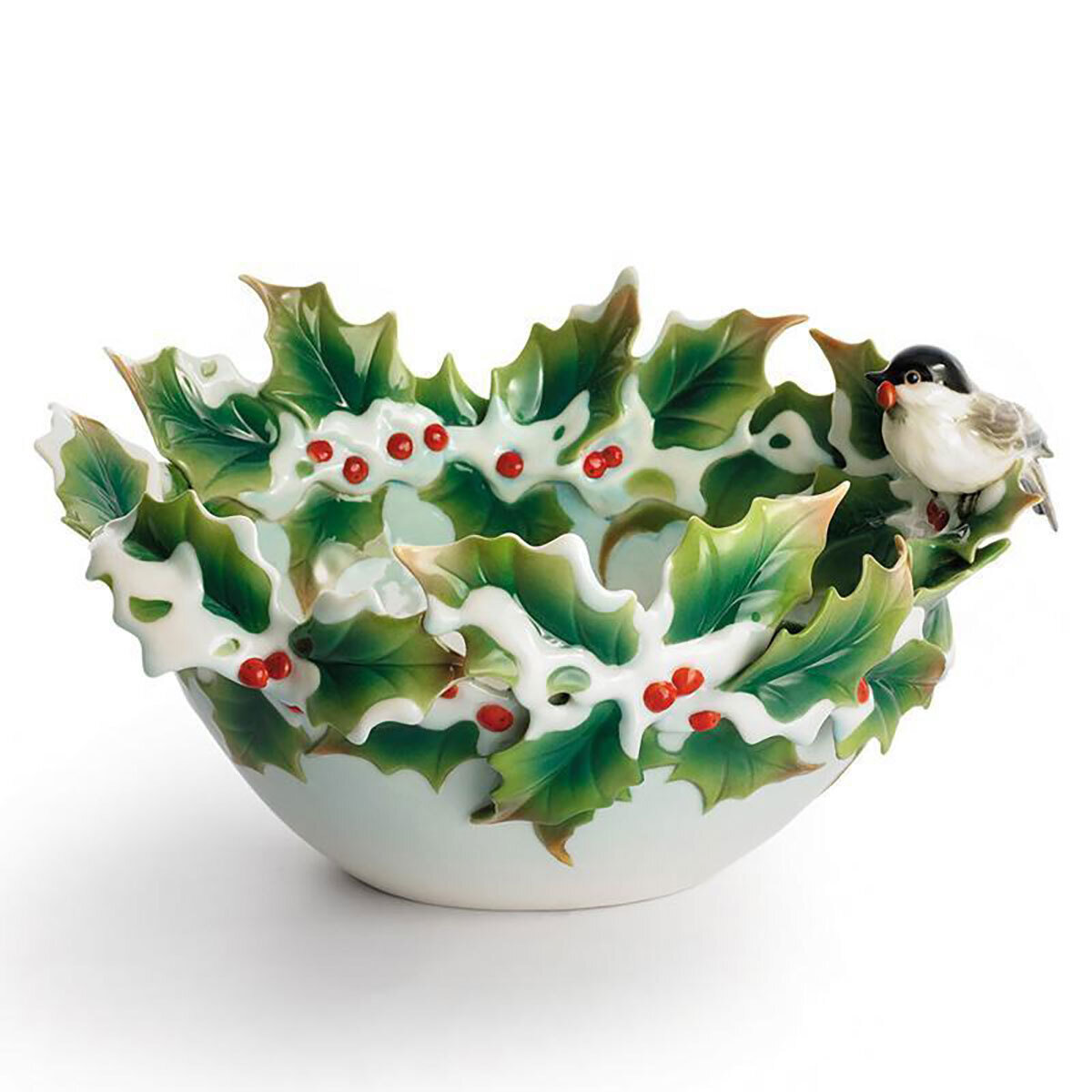 Franz Porcelain Holiday Beginnings Chickadee Ornamental Bowl FZ01598