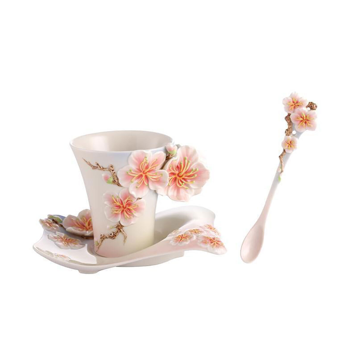 Franz Porcelain Four Seasons Plum Blossom Cup Saucer Spoon Set FZ02900
