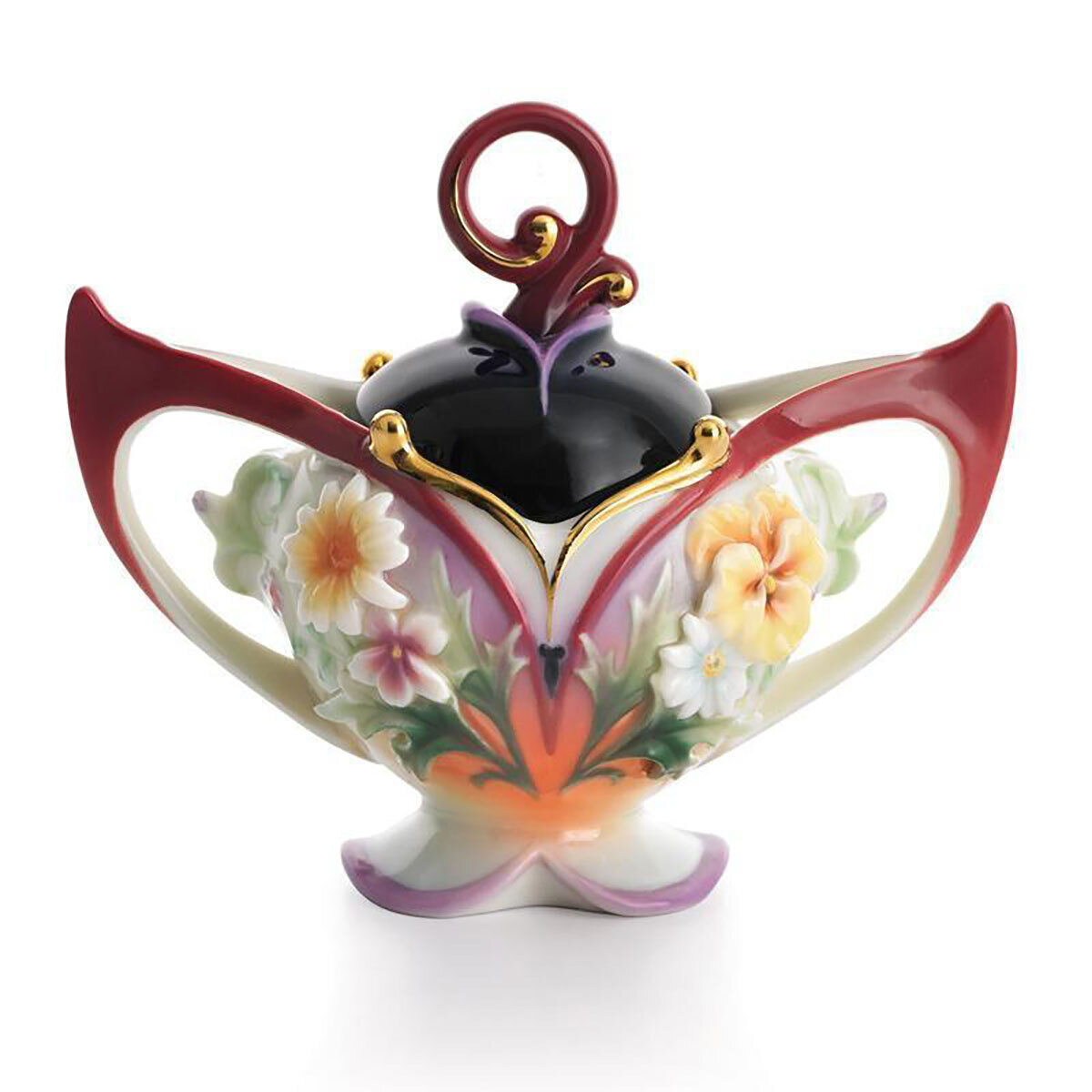 Franz Porcelain Flora and Flutter Butterfly and Flower Sugar Jar With Cover FZ01481