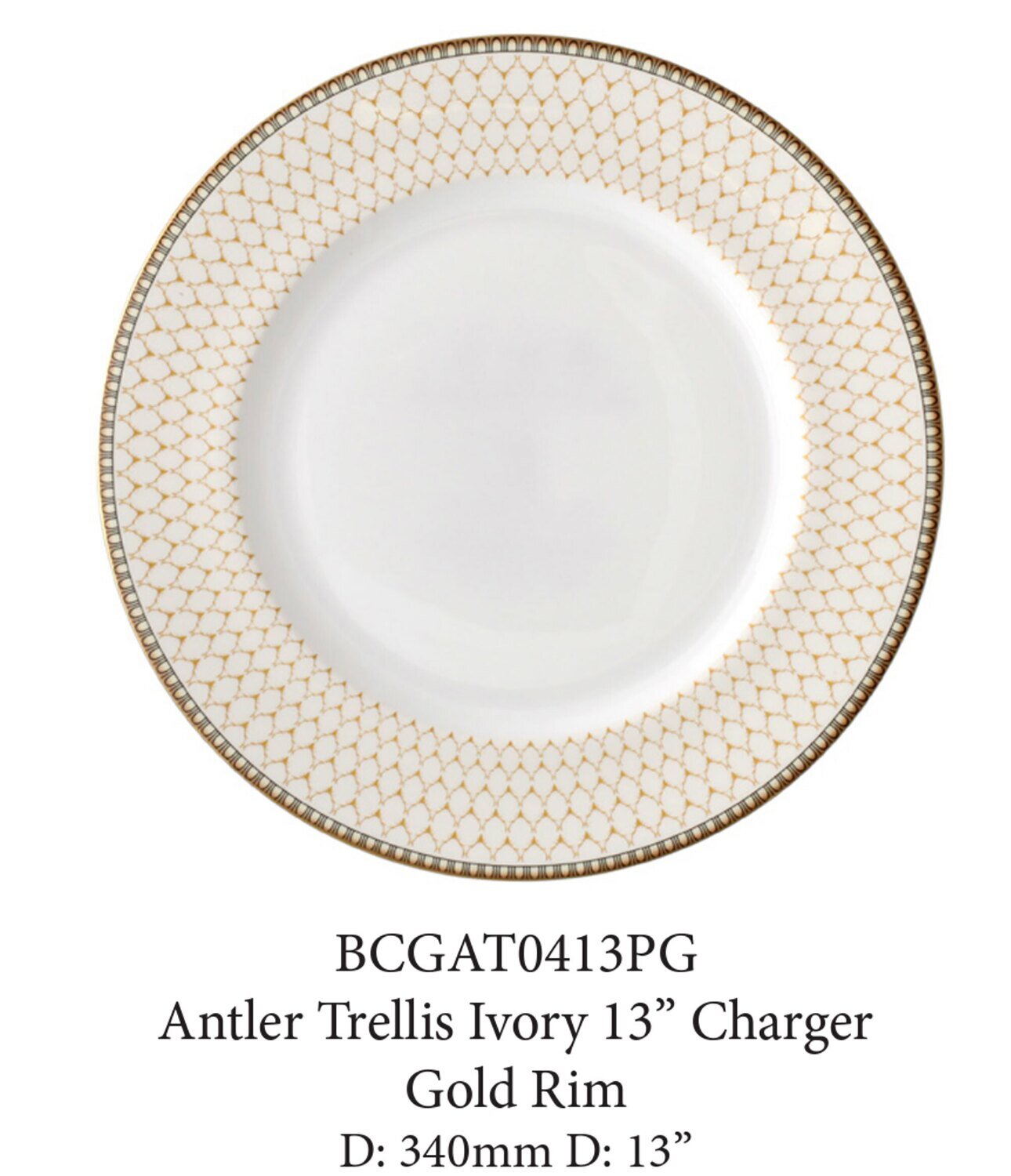 Halcyon Days Gordon Castle Antler Trellis Ivory Gold 13 Inch Charger Plate BCGAT0413PG, MPN: BCGAT0…