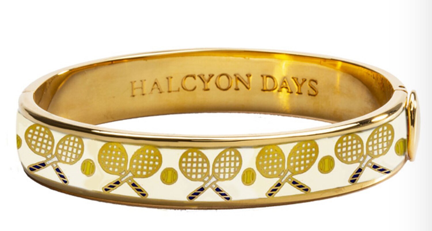 Halcyon Days 1cm Tennis Racket & Ball Cream Hinged Bangle Bracelet HBTRB0510G