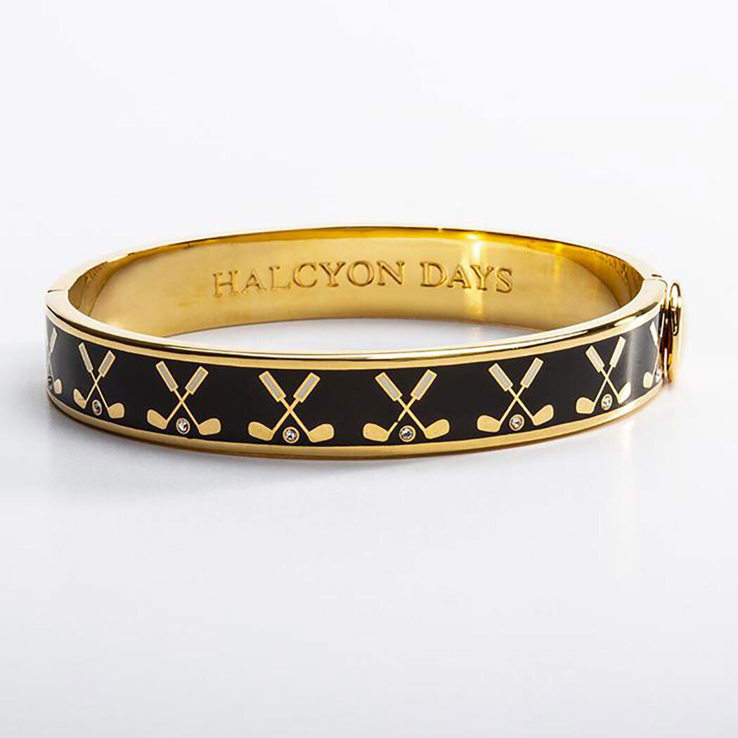 Halcyon Days 1cm Golf Club Black Gold Hinged Bangle Bracelet HBGFC0210G, MPN: HBGFC0210G,
