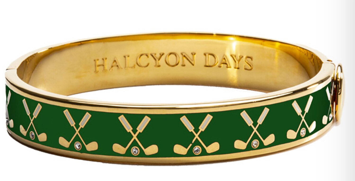 Halcyon Days 1cm Golf Club Emerald Gold Hinged Bangle Bracelet HBGFC0910G