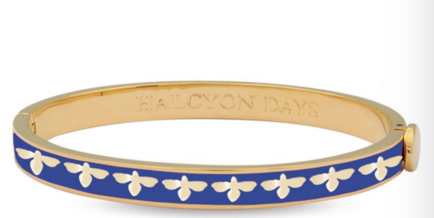 Halcyon Days 6mm Bee Deep Cobalt Gold Hinged Bangle Bracelet HBBEE1806G, MPN: HBBEE1806G,