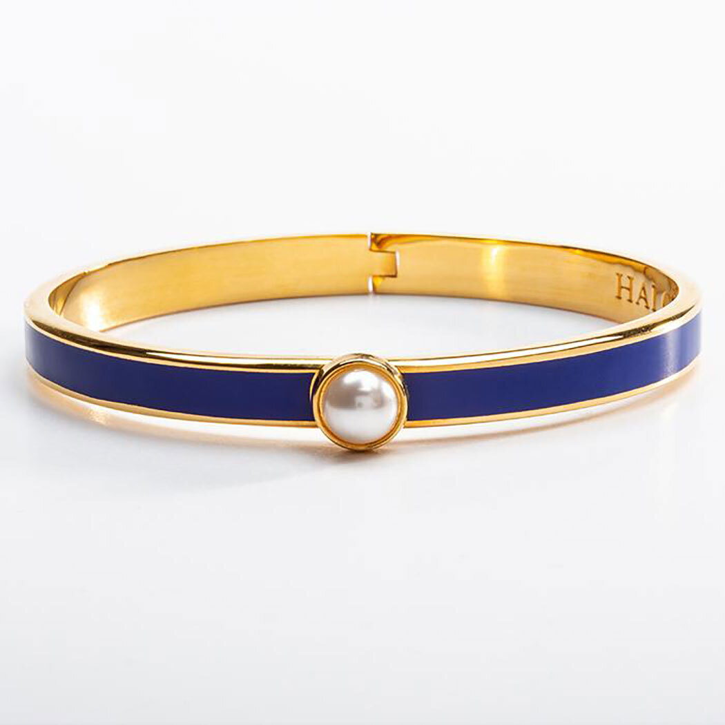 Halcyon Days 6mm Skinny Cabochon Pearl D Cobalt Gold -Hinged Bangle Bracelet HBSCB1806G, MPN: HBSCB…